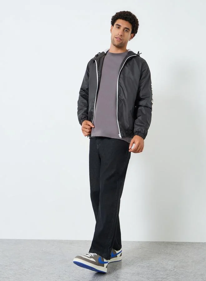 Styli Men Oversized Fit Printed Windcheater Jacket